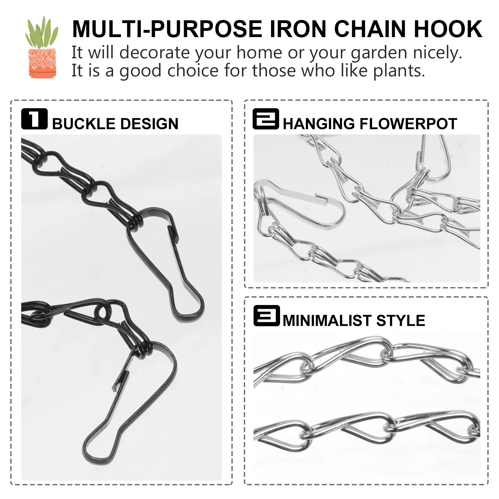 

8 set Flowerpot Hanging Chain Iron Plant Hook For Garden Yard Deck Multipurpose Pot Suspension Chain Home Decoration Outdoor Use