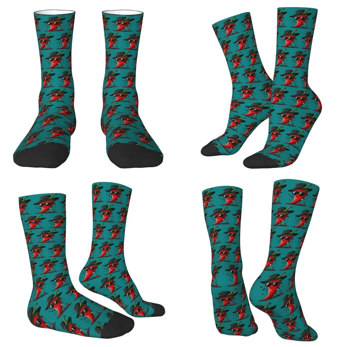 All Seasons Crew Stockings Cool Chilli With Sunglasses Pattern Socks Funny Long Socks for Men Women Valentine's Day Gifts