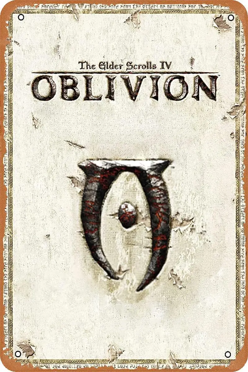Cartel de juego The Elder Scrolls IV Oblivion, letrero de estaño Vintage Retro, letrero de estaño de Metal de 8x12 pulgadas