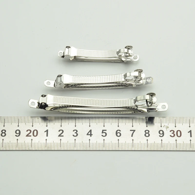 20PCS 6cm 8cm 10cm Double Locked Slim Checked Metal French Barrette Silver Steel Hair Clips for DIY Hairbows Hair Accessories