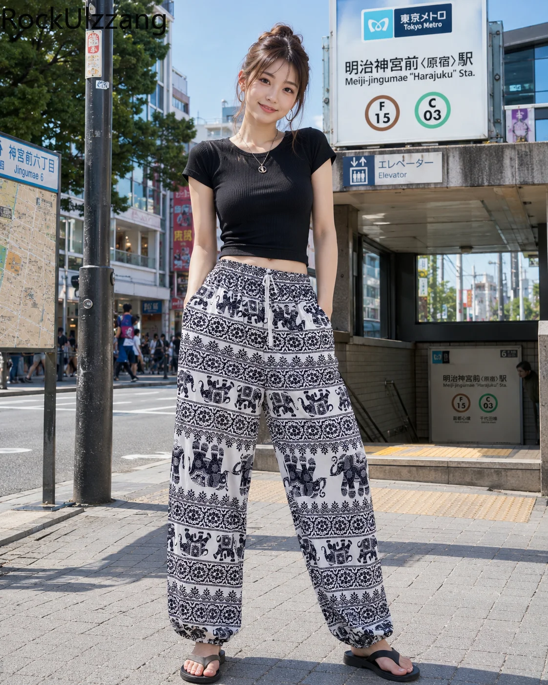 Elephant Print Harem Pants Women Bohemian Yoga Pants High Waist Loose Fit Baggy Trousers Hippie Joggers Y2K Casual Trouser Sport
