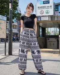 Elephant Print Harem Pants Women Bohemian Yoga Pants High Waist Loose Fit Baggy Trousers Hippie Joggers Y2K Casual Trouser Sport