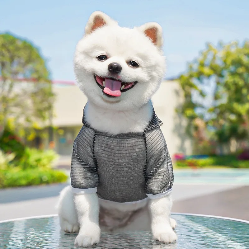 

Black Mesh Puppy Sun Protection Clothes Breathable Dog Vest Pet Solid Color Hoodie Maltese Popular T-Shirt