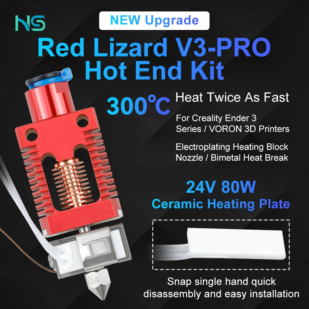 Upgrade Red Lizard V3 PRO High Speed Extrusion Head for Ender 3 Pro Voron 2.4 Ender5 S1 CR10S 3D Printer Hot End Plating Nozzles