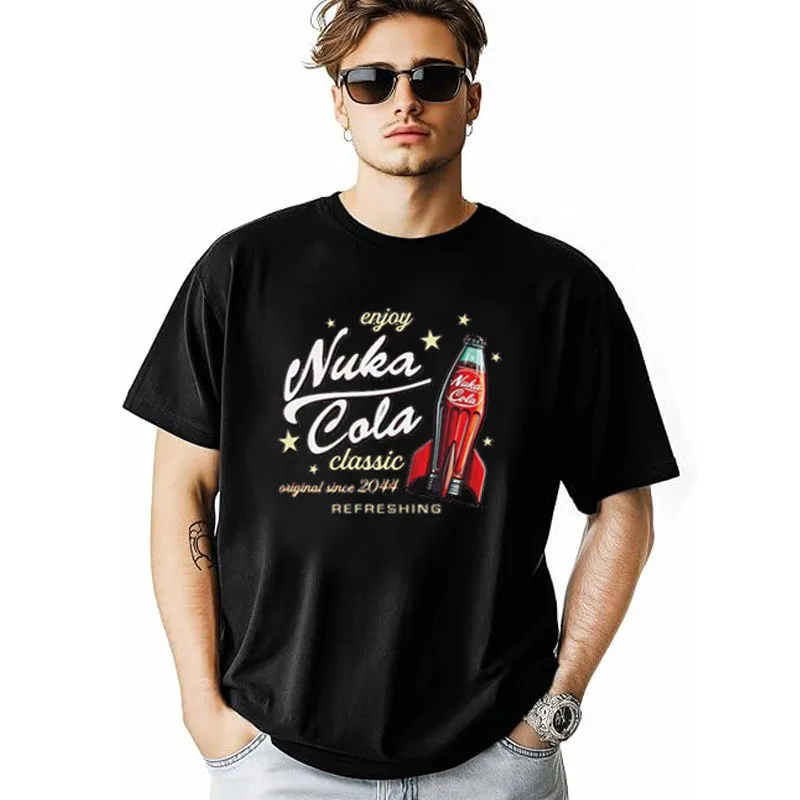 Nuka Cola Unisex-T-Shirt aus weicher Baumwolle, Videospiel-Zap-That-Thirst-Vintage-T-Shirt, roter Text, Nuka Cola-Kreis-Grafik, Persönlichkeits-Outfit – Detail 22