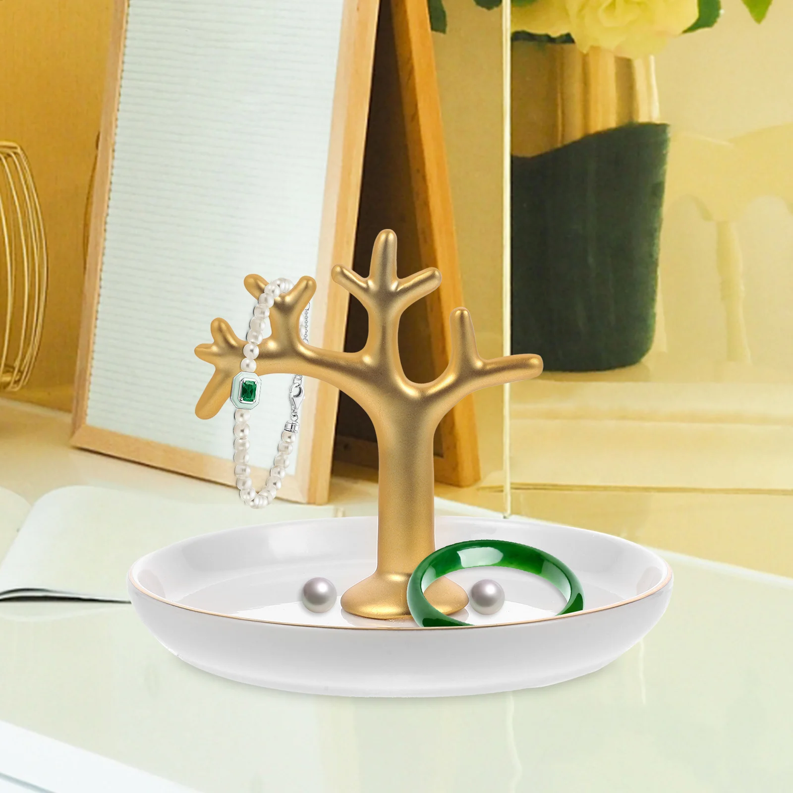 

1 шт. поднос для ювелирных изделий с керамическим покрытием в форме ветки птицы, креативный прочный органайзер для ювелирных изделий для хранения колец, ожерелий