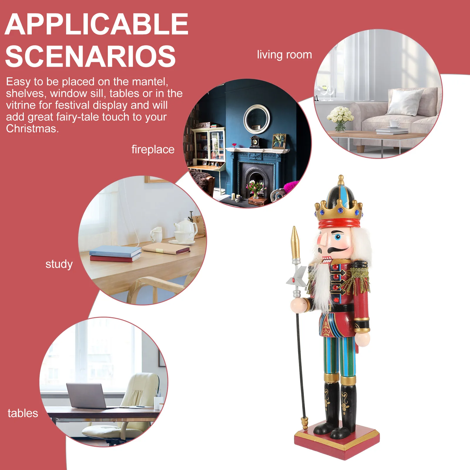 

Wooden Nutcracker Crown Decor Christmas Figurine Small Tall Unique Traditional Xmas Holiday Ornaments Hand Painted
