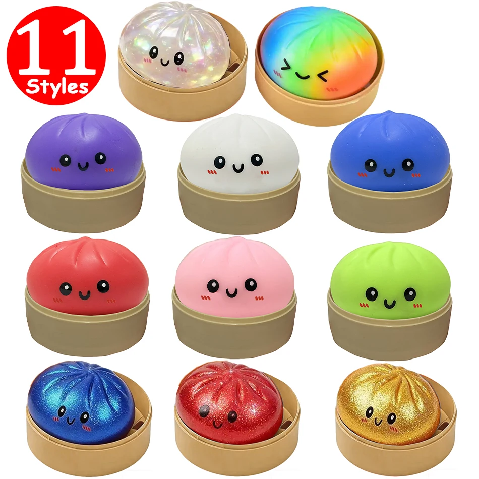 11 Styles Realistic Giant Dumpling Squeeze Toy With Bamboo Steamer Soft Dough Ball Decompression Fidget Toy Funny Creative Gift