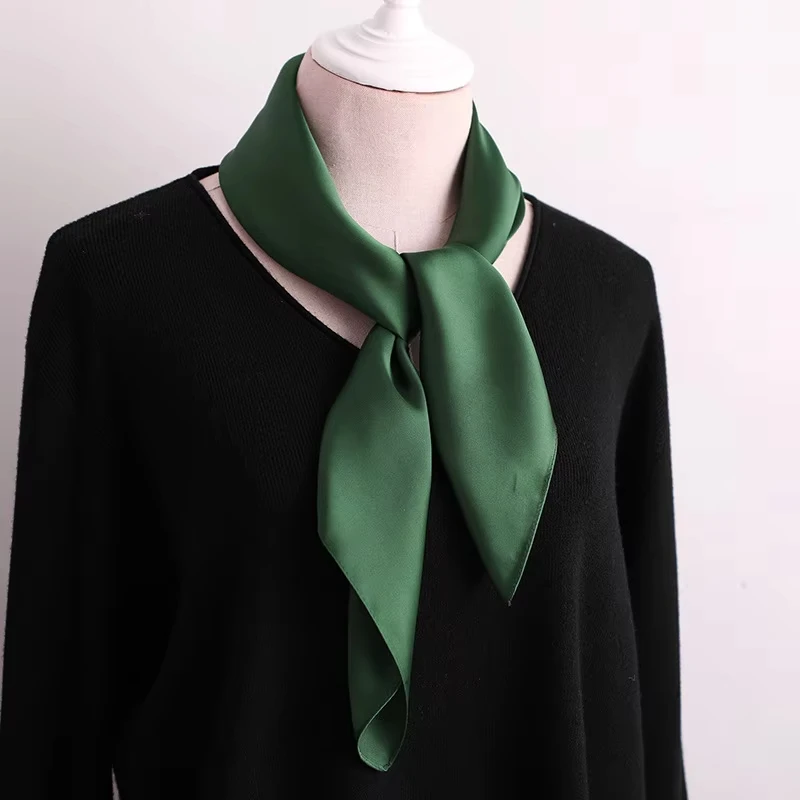 Luxury Solid Square Scarf For Women 60cm Satin Neck Hair Tie Band Bag Warp Soft Neckerchief Hijabs Head Female Foulard
