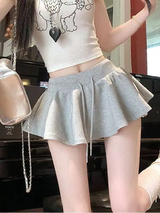

Gray Anti-Light High Waist Asymmetrical Puffy Short Skirt Women's Fashion Design Spring New Style Polyester Fiber Skirt