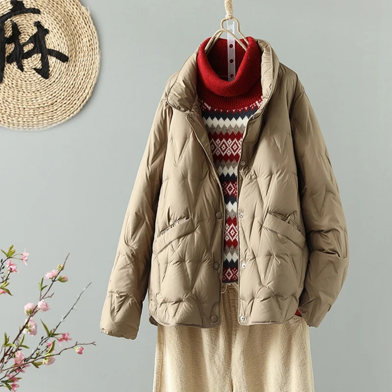 Autumn Winter Warm Bigsize Down Coat Women Light Thin White Duck Down Jacket Ladies Single Breasted Short Puffer Parkas Outwears