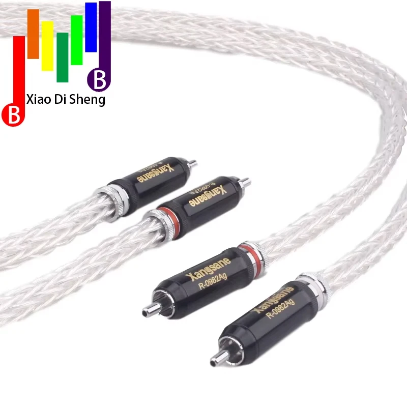 High-end 8AG silver-plated OCC 16-strand audio cable with plated self-locking RCA plug cable HIFI 2RCA to 2RCA cable