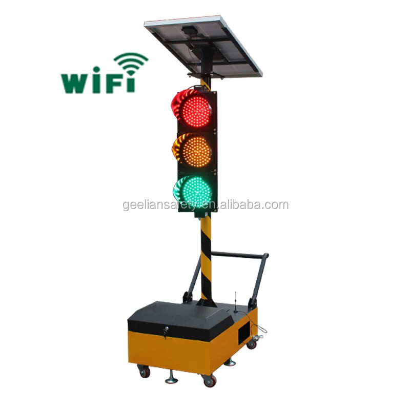 One Side Mobile Portable Solar Powered Traffic Lights with IP65 Crossroad Pedestrian Warning Traffic Signal Light  Controller