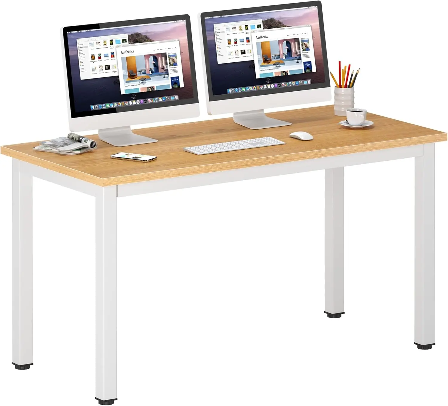 Large Computer Desk, Composite Wood Board, Decent and Steady Home Office Desk/Workstation/Table 54.3inch Teak White