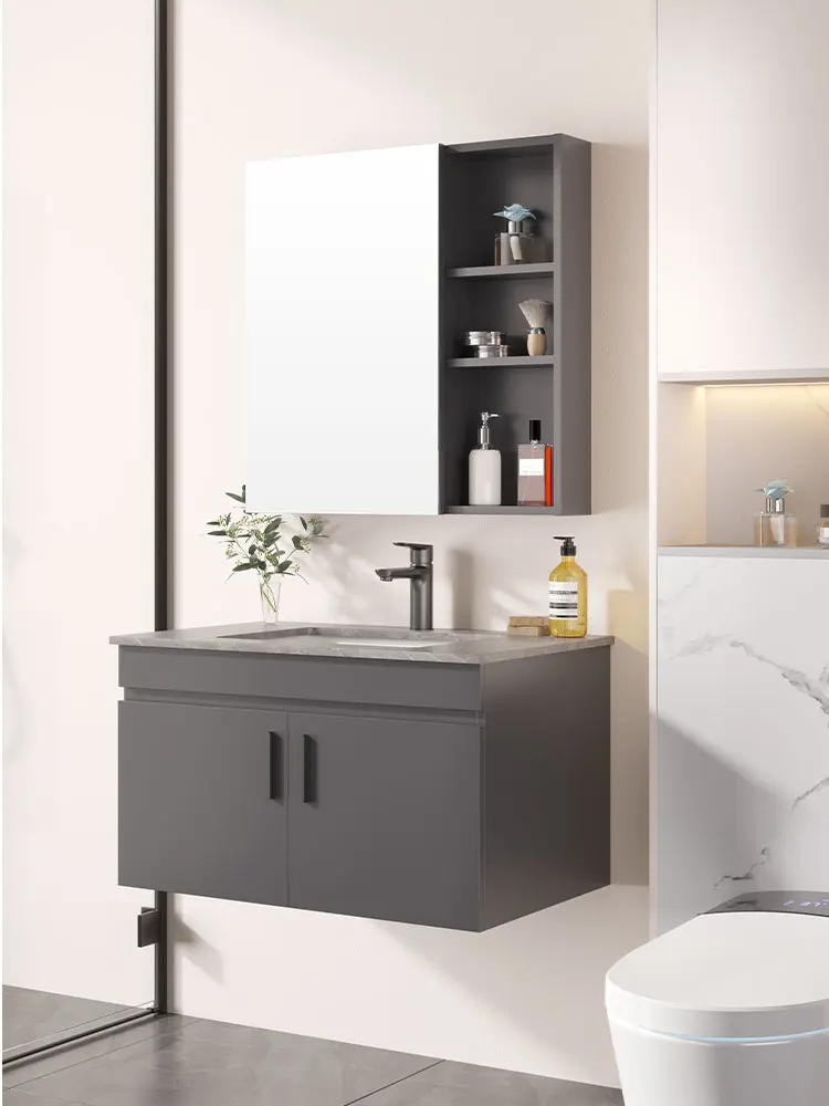 Light luxury stone slab bathroom cabinet, modern simple sink, integrated basin, combined bathroom ceramic washstand