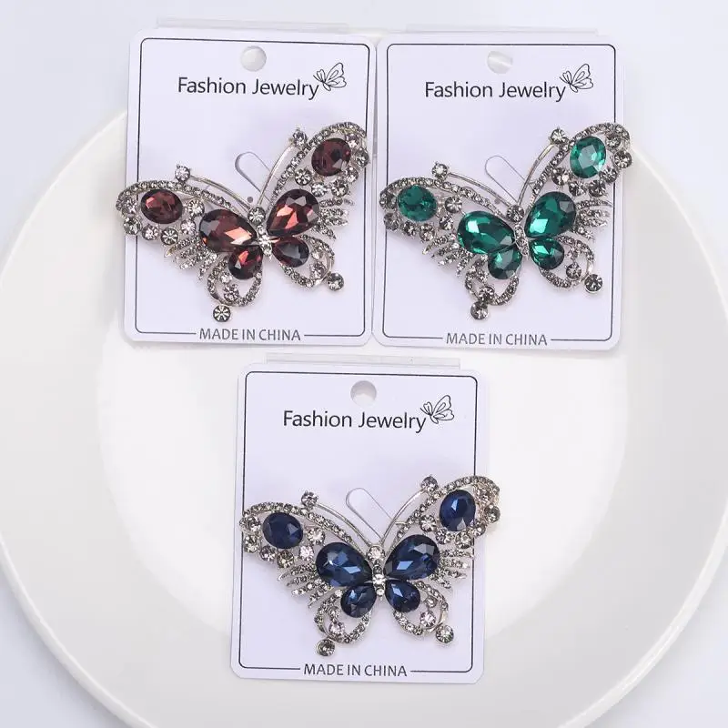 Broches de mariposa de cristal con diamantes de imitación a la moda para mujer, ropa, abrigo, accesorios de fiesta, regalos