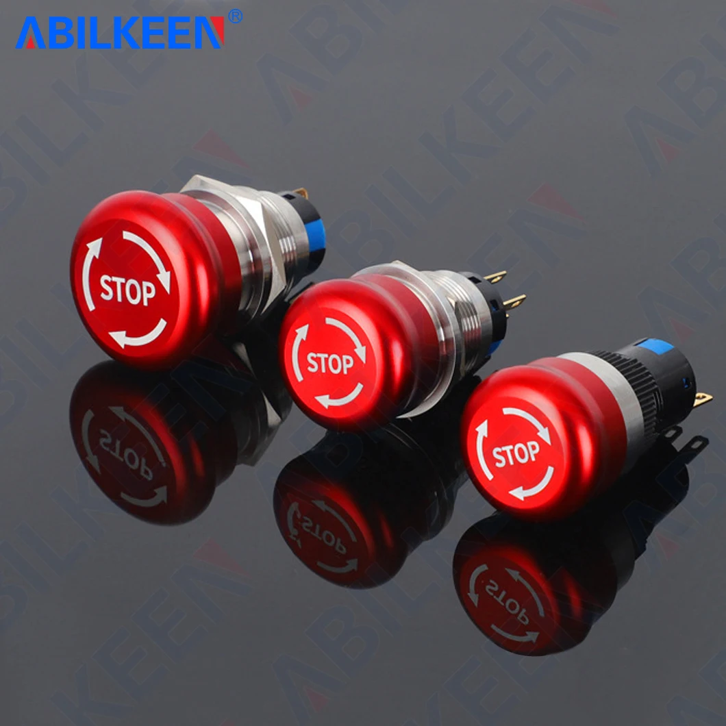ABILKEEN 16/19/22MM Emergency Stop Rotary Knob Switch 1NO1NC/2NO2NC Power Control Push Button Switch IP65 Waterproof
