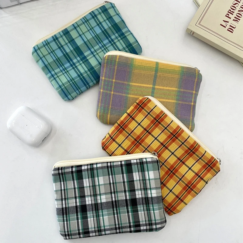 

Fashion Plaid Coin Purse Retro Money Bag Women's Portable Lipstick Air Cushion Storage Bag Key Sundries Storage
