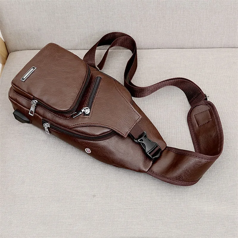 Luxury Brand Messenger Bag Leather Men Chest Bag Vintage Crossbody Shoulder Bag Men\'s Business Sling Bags Male Casual Chest Pack