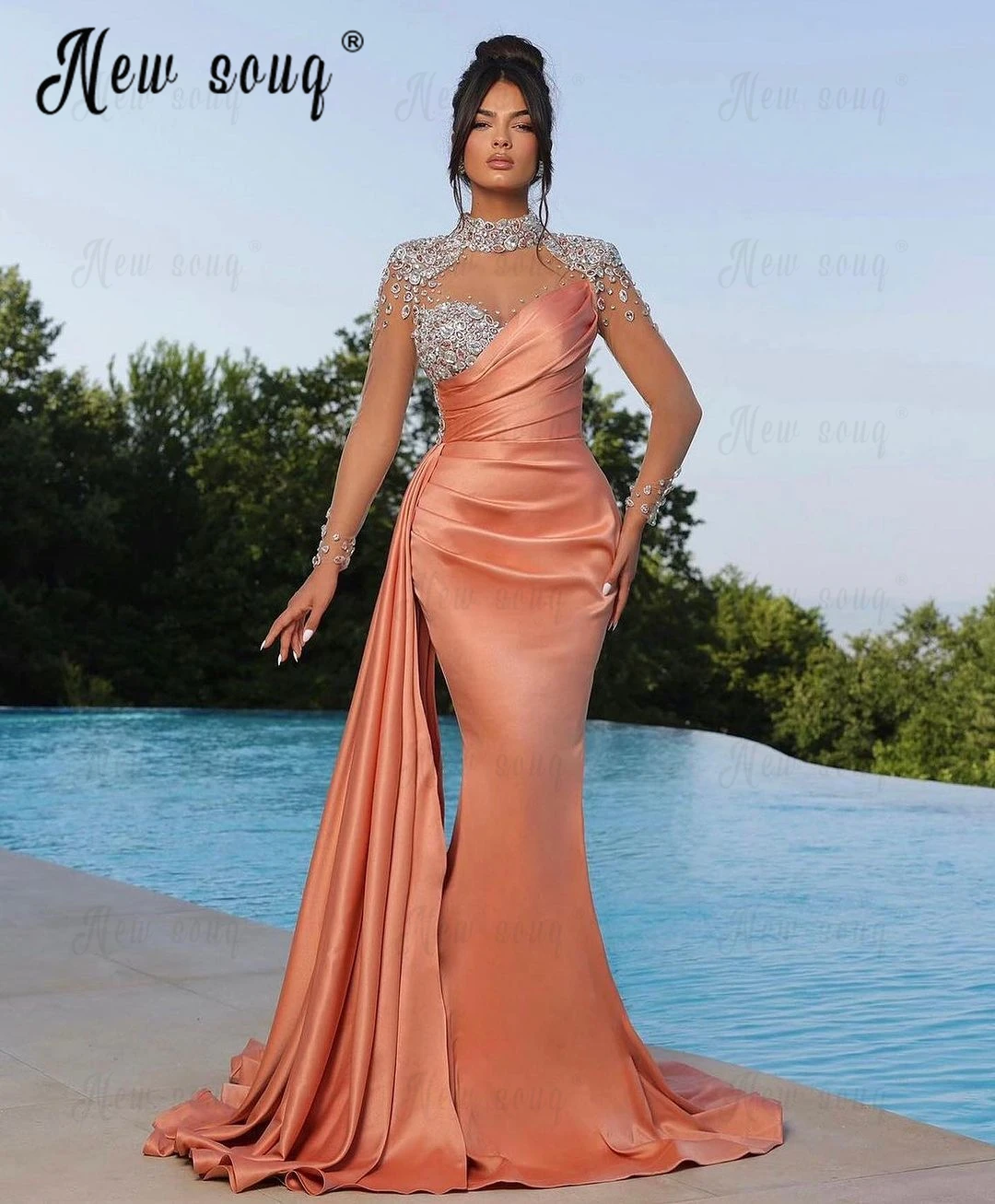 Vestido De noche De celebridades De lujo para mujer, Vestidos formales para ocasiones, tren lateral, Vestidos De fiesta De boda elegantes, Vestidos De Gala 2023