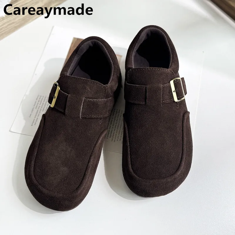 

Careaymade-женские туфли из натуральной кожи ручной работы с широким носком, мягкие туфли на плоской подошве с круглым носком, женские удобные туфли-лодочки Cowsude