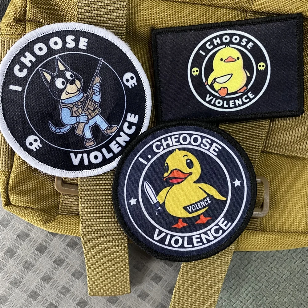 Peace Was Never An Option Tactical Patch Goose Morale Badge Armband Violent Little Yellow Duck with Knife Printing Hook and Loop