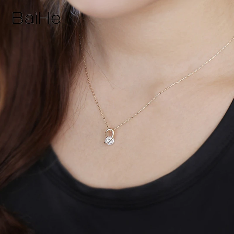 BAIHE Delicate Solid 14K Yellow Gold 0.75ct H/SI Natural Diamond Necklace Women Fine Jewelry Making Collar de diamantes collier