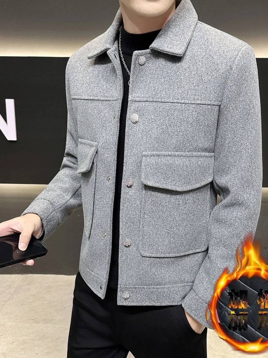 

Мужская зимняя шерстяная куртка с имитацией меха, молодежная модная повседневная модель, дышащая, с внутренней подкладкой, весенняя