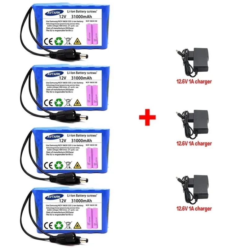 

NEW Portable Super 12V 31000mah Battery Rechargeable Lithium Ion Battery Pack Capacity DC 12.6v 30Ah CCTV Cam Monitor + Charge