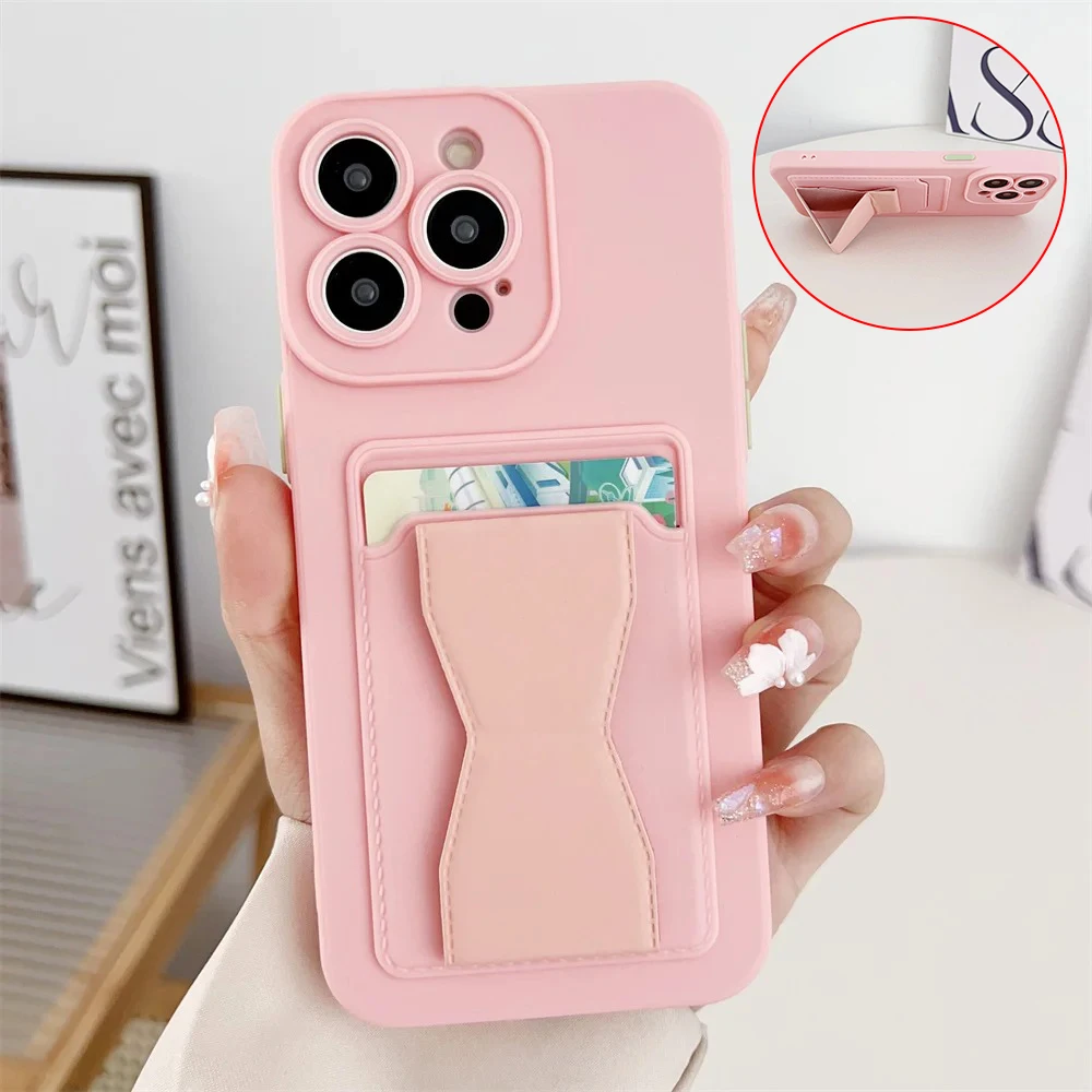 Card Slot Pocket Wallet Phone Case For OPPO Reno 14F 13F 11F 13 14 Pro A54 A55 A36 A76 A17 A198 A58 A38  Soft Shell With Bracket
