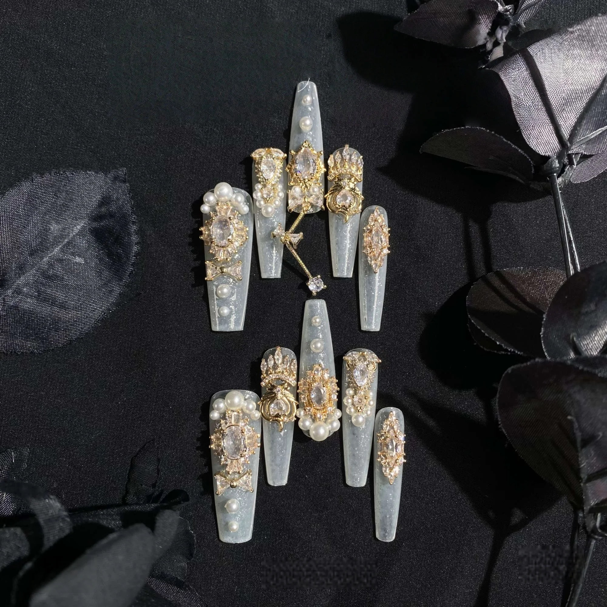 Chaîne d'armure de mariage en or, nouvel an, à pression, faite à la main, à paillettes fines, dégradé, faux ongles, cadeau d'anniversaire de mariage, 2026