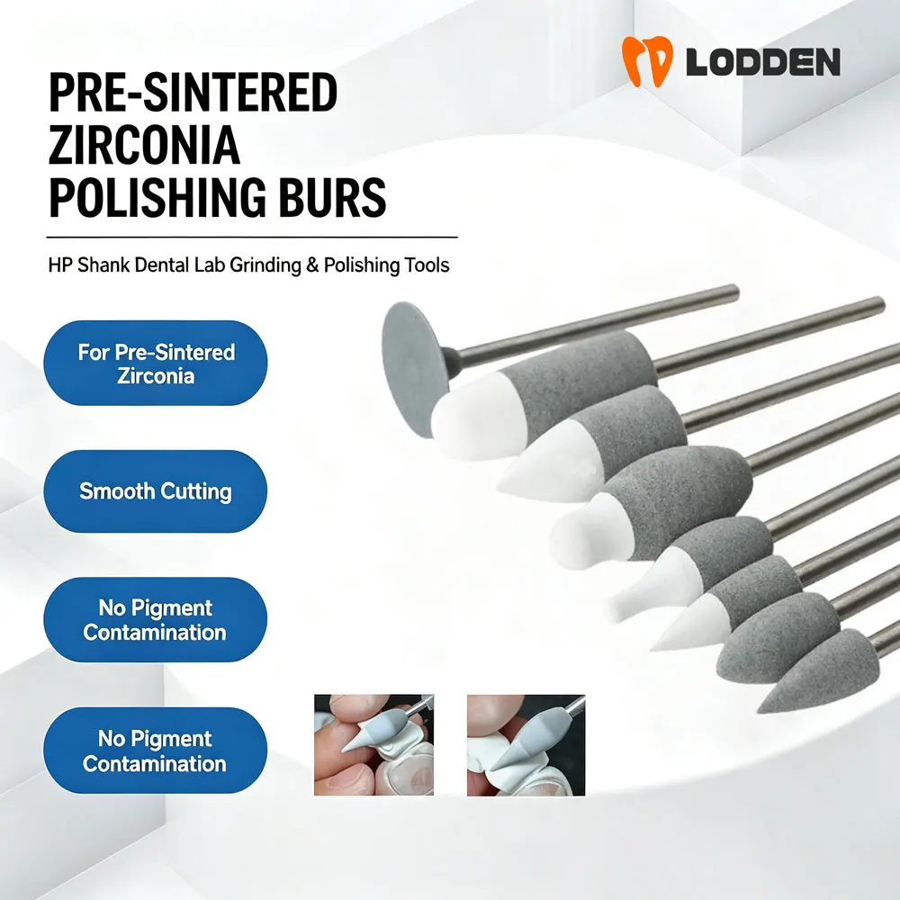 LODDEN 10pcs Pre-Sinered Zirconia Polishing Burs HP Shank Dental Lab Grinding Polisher for Zirconia Crown Bridge Shaping Tools