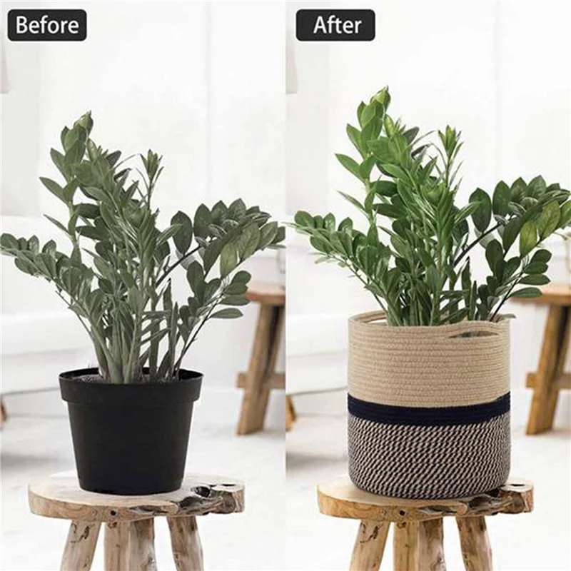 

ABBN-2X Organizer Basket Planter Basket Cotton Rope Woven Flower Pot Cotton Sundries Box Home Decor Cotton Rope Basket