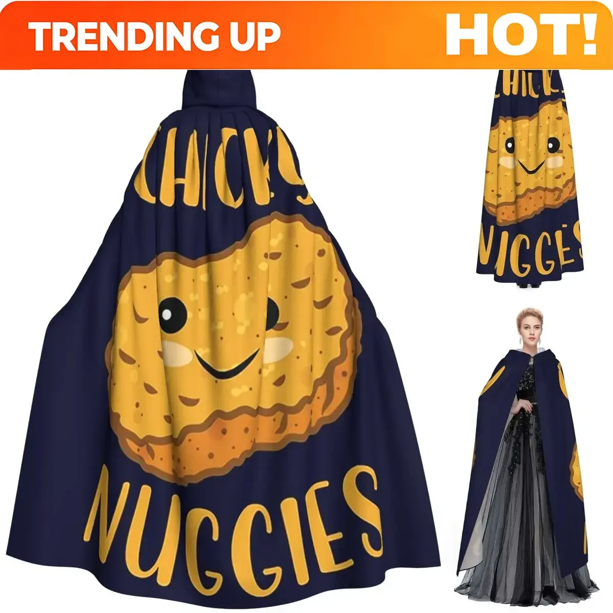 Customization Cotton Eye Joe Chicken Nugget Long Hooded Cloak Witch Medieval Costume Cosplay Cape HalloweenParty Adult Unisex