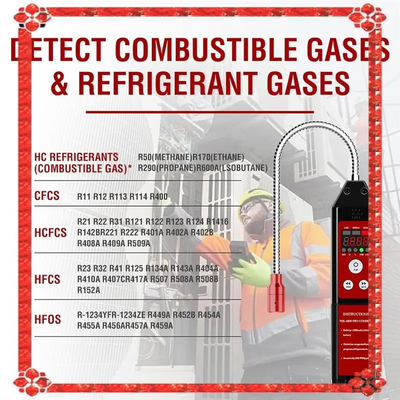 Entrega en 24 horas para R134A R410A Detector de fugas de freón Compatible con propano y metano-Sensor de refrigerante y Gas Combustible, sonido fuerte