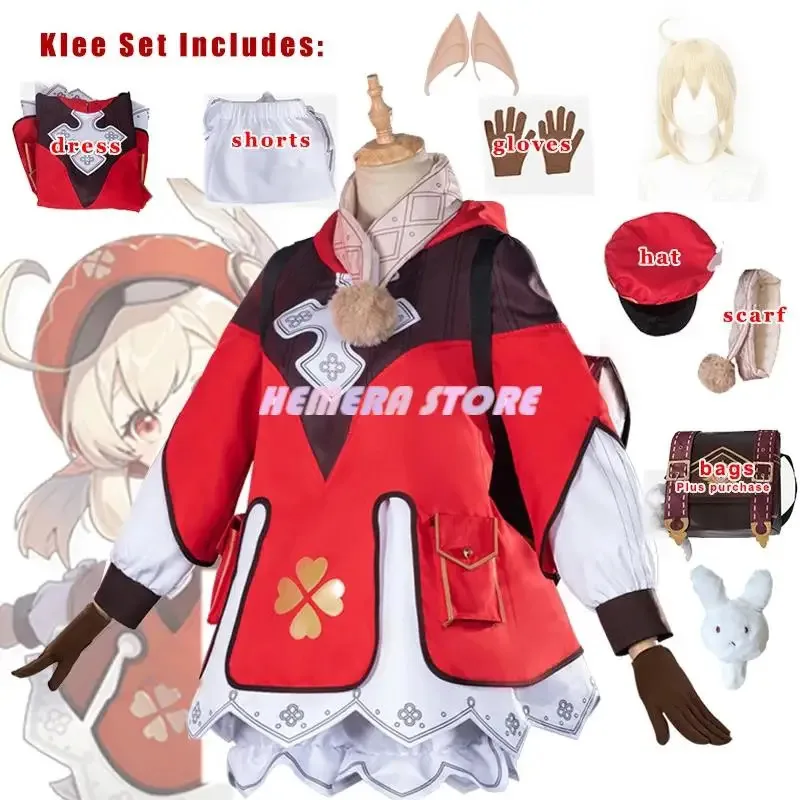 

Klee Косплей Genshin Impact Косплей Костюм Рюкзак Парики Обувь Лоли Вечеринка Наряд Униформа Рождество Хэллоуин Костюм Карнавал
