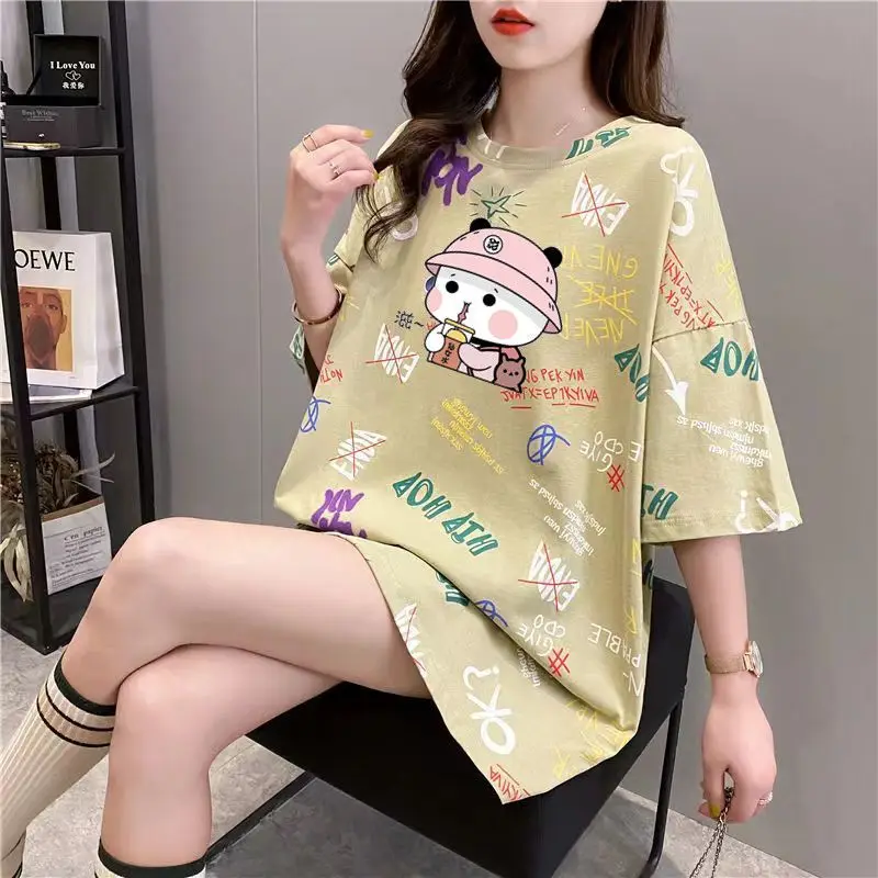 Women Summer Fashion Loose Casual Printing O-neck Short Sleeve T-Shirt Women Clothes Fashionable All-match Appear Thin Top Tee