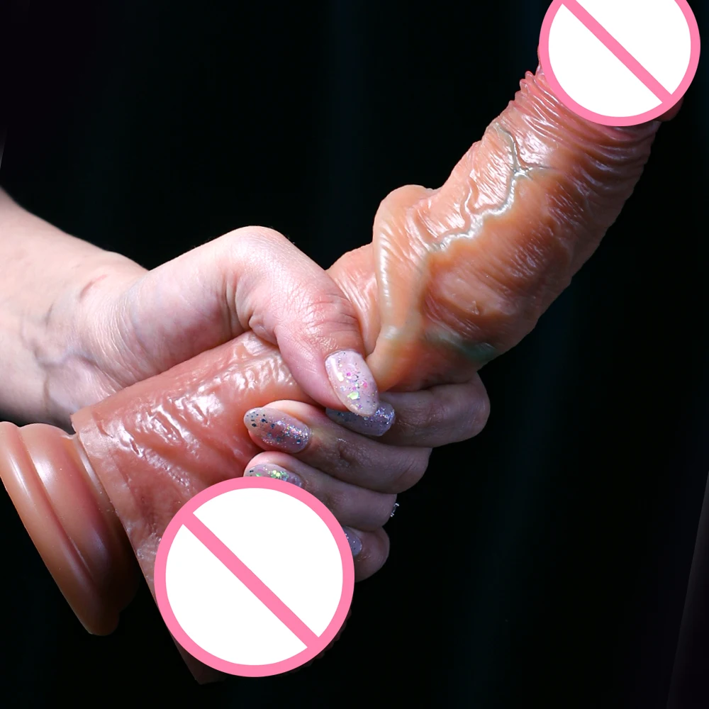 Sliding Foreskin Dildo Suction Cup Strap On Dildos For Women And Man Realistic Silicone Penis Female Masturbator Dick Sex Toys