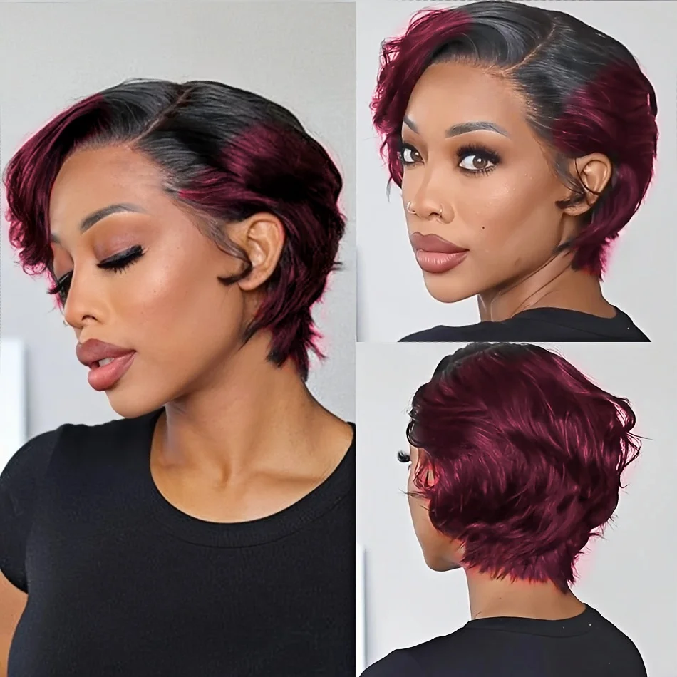 

13x4 Pixie Cut Transparent Lace Wig for Women 6 inch human hair Brazilian Remy Hair Wavy Short Bob Style wig Natural Look Wig