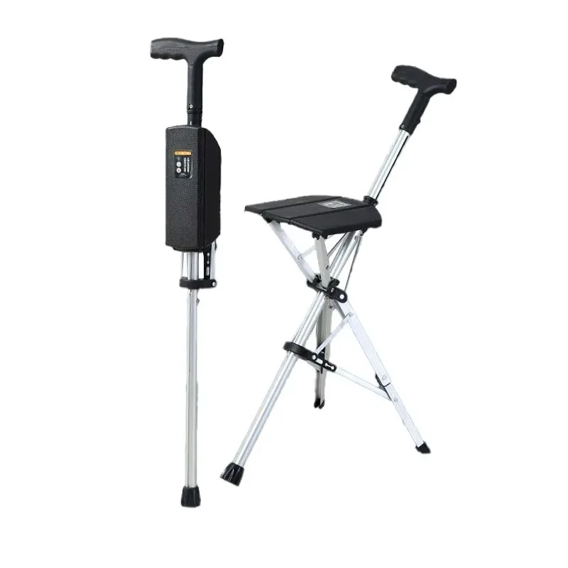 

2026 New Elderly Cane Stool Dual Purpose Cane with Stool Seat Portable Electric One Click Folding Cane Chair