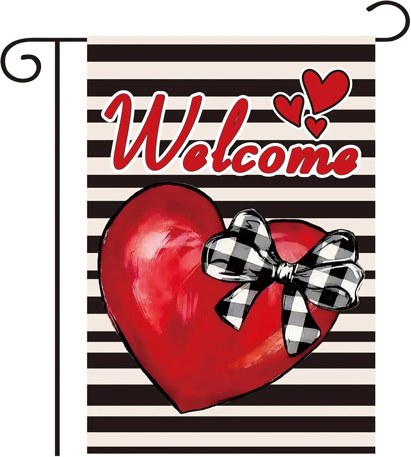 Valentine Flag Valentine's Day Welcome Garden Flag 12x18 Inch Double-Sided Thick Linen Watercolor Striped Heart Pattern  AAS