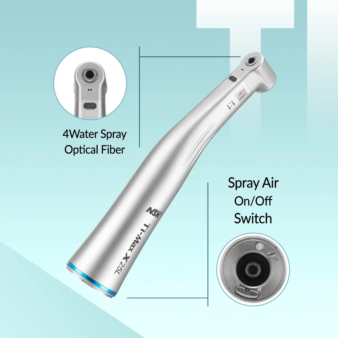 NSK Ti-MAX X25L Dental 1:1 Direct Drive Speed Fiber Optic Spray Air On/Off Switch Dentistry Low Speed Handpiece Fit E Type Motor