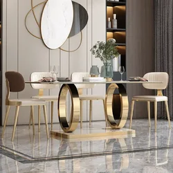 Rock Plate Rectangular Dining Table Marble Tabletop Stainless Steel Frame Modern Round Dining Furniture Table & Chair Sets