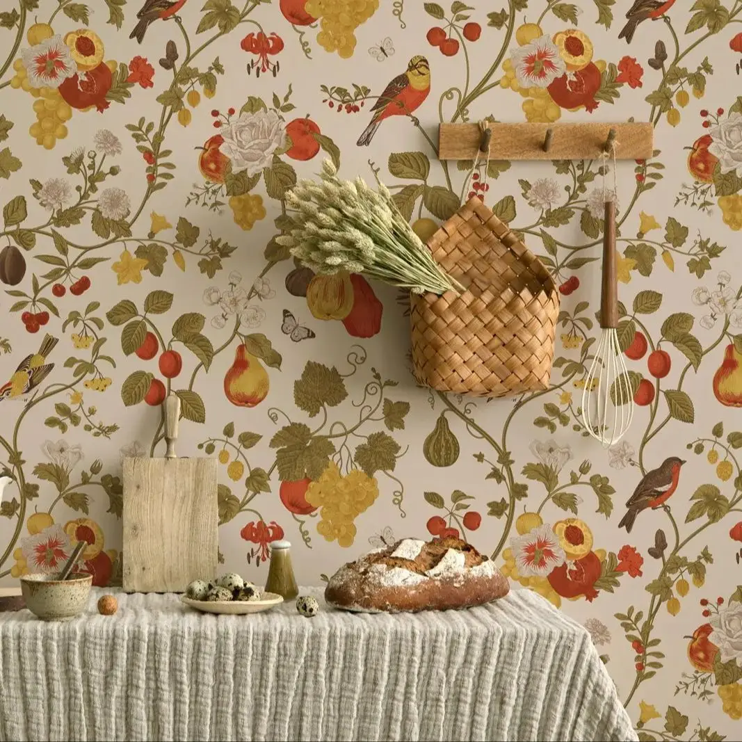 

Peel and Stick Watercolor Birds And Fruits Wall Mural,Nature Botanical Wallpaper For Room Decor,Self-adhesive Or Tradition Paper