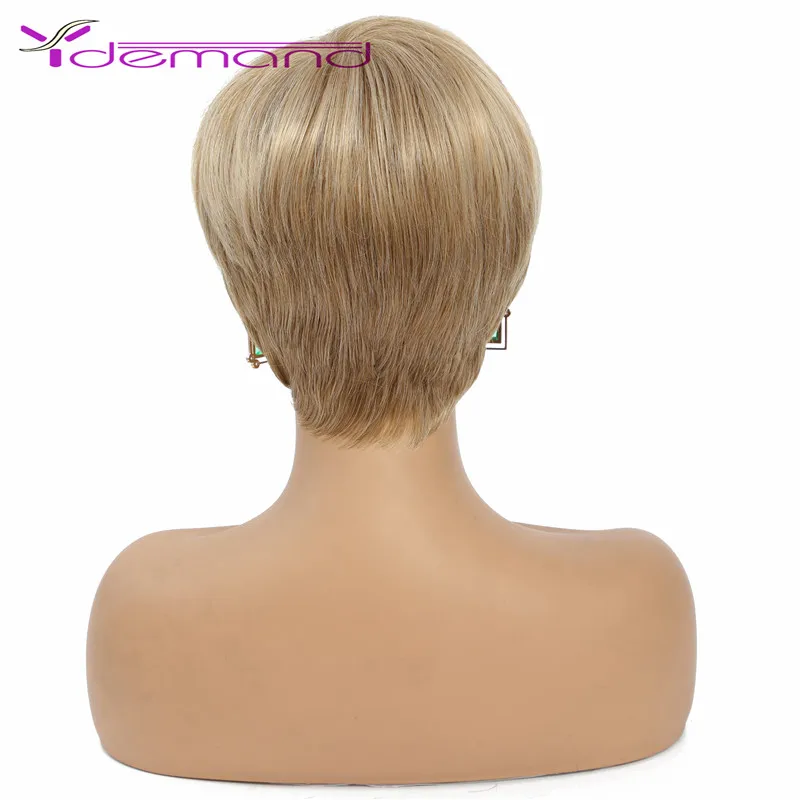 Y Demand Synthetic Blonde Wigs Pixie Cut Short Straight Wigs For Women Nature Daily Use Hairs