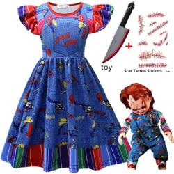 Girls Halloween Horror Costume Ghost Doll Nightmare Clothing Chucky Cosplay Costume Children Carnival Party Princess Dress Set