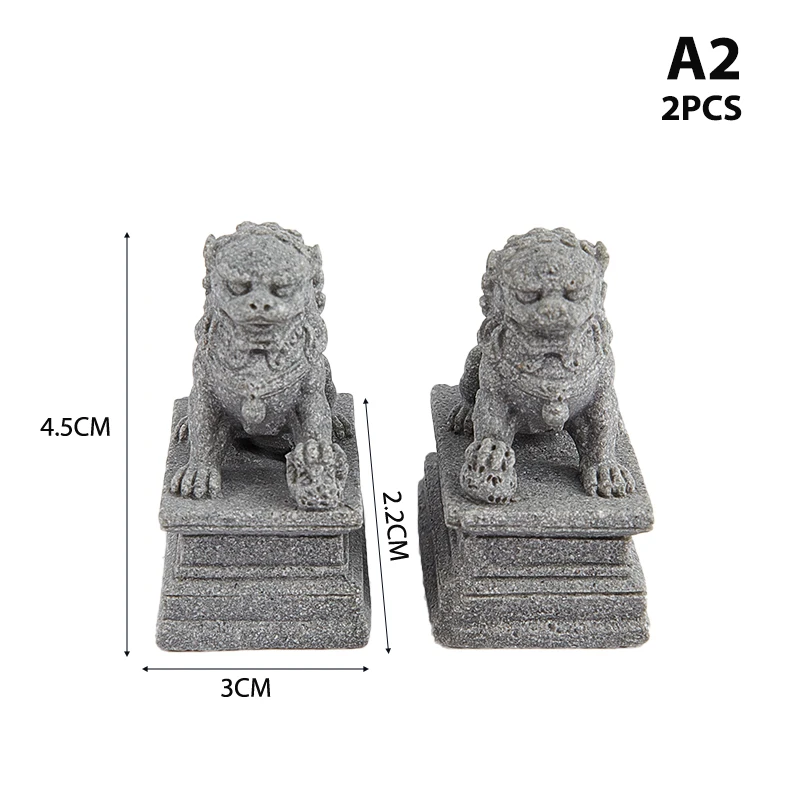 2Pcs 4.5*2.2*3cm Mini Stone Lion Chinese Style Lion Statue Desktop Feng Shui Micro Landscape Bonsai Decor Lion Town Decor