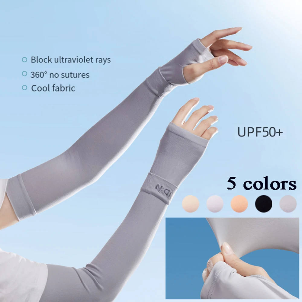Sarung lengan pelindung UV uniseks, 1 pasang lengan penghangat lengan olahraga kain es bernapas lari bersepeda perlindungan matahari