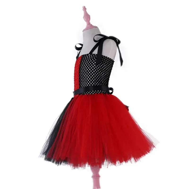 Children Clown Joker Costume Girls Circus Tutu Dress with Headband Kids Birthday Halloween Christmas Party Cosplay Mb;4.f'7;j,3'