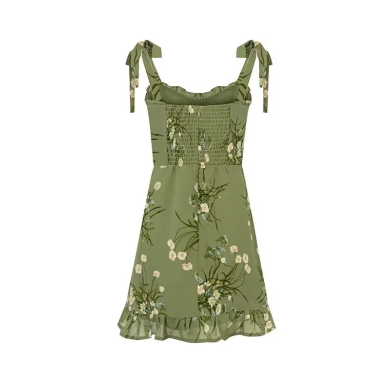 

Europe and The United States Women's Summer 2024 New Printed Ruffled Waist Slim Sling Dress.